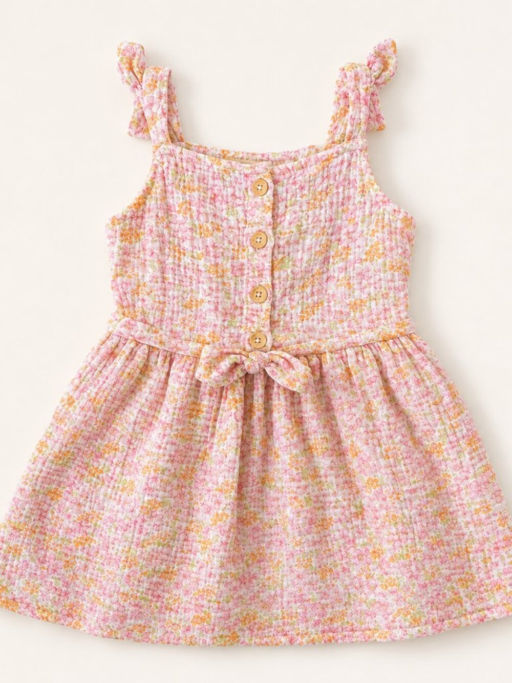 Laura Ashley Girls Size 5 Pink Floral Gauze Button Tie Dress